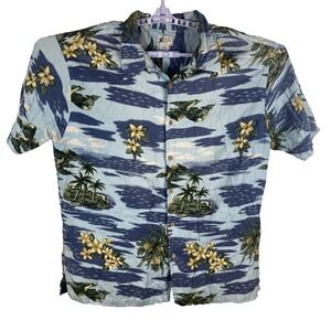 Cherokee Waikiki Wear Button Down Shirt Mens Size XXL Blue‎ Floral Short Sleeve
